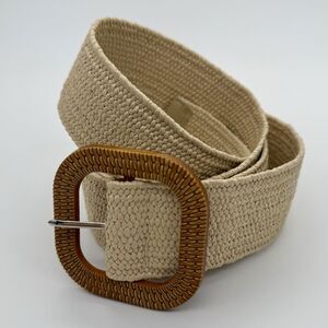Straw Stretch Woven Belt Womens Natural -Rattan Buckle 48" Long NEW Boho Coastal